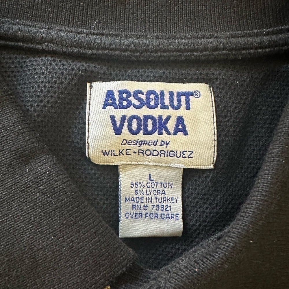 Men’s black absolut Vodka knit polo shirt size L large button pre own as is - Picture 4 of 5